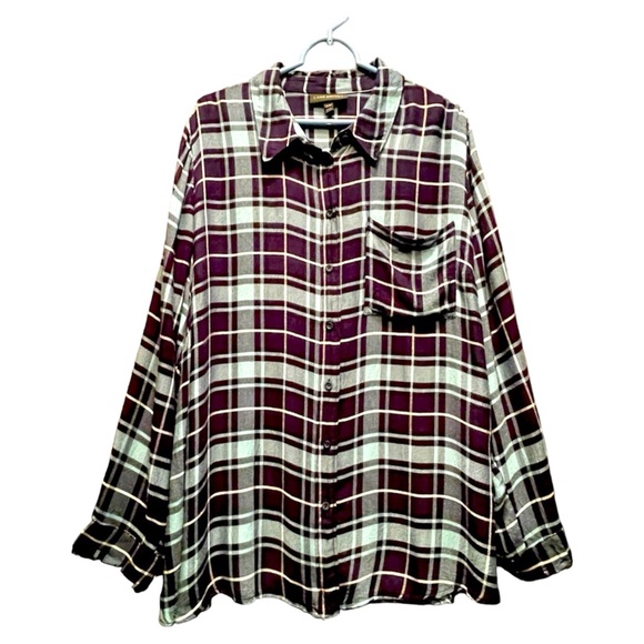 Lane Bryant  Womens Teal/Navy Plaid Popover Roll Tab Sleeve Button Down 22/24 - Picture 1 of 16